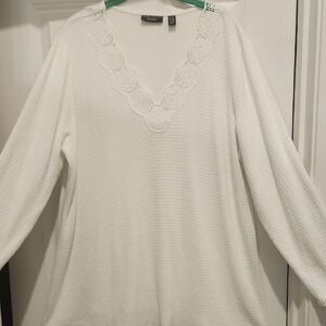 Susan Graver Weekend White Ultra Soft Waffle Knit Long Sleeve Top 2x